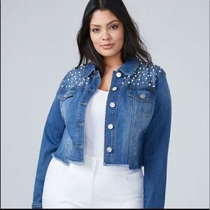 Lane Bryant Faux Pearl Denim Jacket 14 NWT